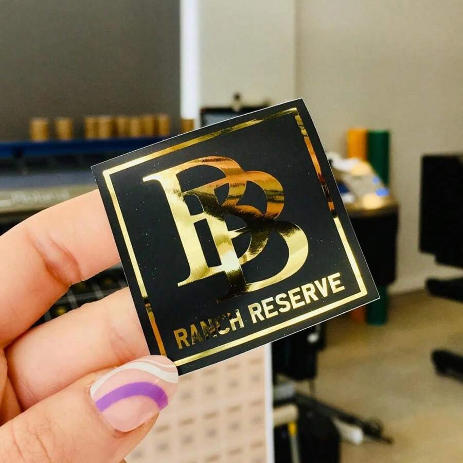 50pcs Gold Foil Printing, Gold Custom Stickers, Any Shape Custom Stickers, Any Color Logo Labels, Custom Product Labels,Multi-Functional, Reusable,Ornamental,Adhesive,Exquisite,Stylish,Cute,Soft,Colorful,Cartoon,Custom,Personalized,Unique,Ideal Gifts For Him,Ideal Gifts For Her,Her,Girlfriend,Dad,Boyfriend,Family,Mom,Friends,Son,Daughter,Home,School,Dining Room,Living Room,Bedroom,Tea Room,Office - Black Matte Paper - View 1