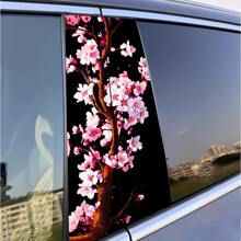 2pcs Anime Cherry Blossom Vinyl Car Stickers - Creative B-Pillar Protection Decals, Easy To Apply On Glass Surfaces