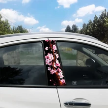 2pcs Anime Cherry Blossom Vinyl Car Stickers - Creative B-Pillar Protection Decals, Easy To Apply On Glass Surfaces