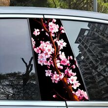 2pcs Anime Cherry Blossom Vinyl Car Stickers - Creative B-Pillar Protection Decals, Easy To Apply On Glass Surfaces