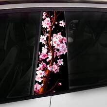 2pcs Anime Cherry Blossom Vinyl Car Stickers - Creative B-Pillar Protection Decals, Easy To Apply On Glass Surfaces