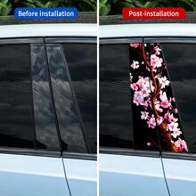 2pcs Anime Cherry Blossom Vinyl Car Stickers - Creative B-Pillar Protection Decals, Easy To Apply On Glass Surfaces