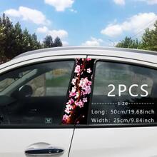 2pcs Anime Cherry Blossom Vinyl Car Stickers - Creative B-Pillar Protection Decals, Easy To Apply On Glass Surfaces
