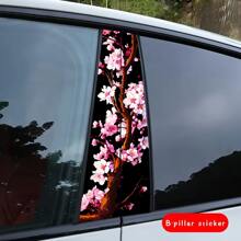 2pcs Anime Cherry Blossom Vinyl Car Stickers - Creative B-Pillar Protection Decals, Easy To Apply On Glass Surfaces