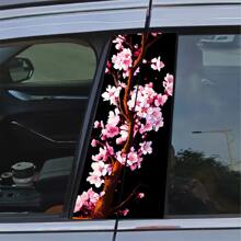 2pcs Anime Cherry Blossom Vinyl Car Stickers - Creative B-Pillar Protection Decals, Easy To Apply On Glass Surfaces