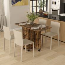 HOMCOM Folding Dining Table For 4-6, Rolling Drop Leaf Table With Storage Drawers, Cabinet And Open Shelf, Extendable Kitchen Table On Wheels - 鏽棕色 - 查看 2