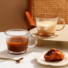 1pc High-Quality Vertical Stripe Handle Glass Cup, Transparent Drinking Glass For Water, Milk, Coffee, Home & Office Use - Multicolor - View 9