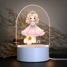1 pièce Lumière d'illusion LED 3D de lampe de nuit décorative de cadeau d'anniversaire avec personnalisation de nom de princesses de bande dessinée, lumière chaude, cadeau de Noël