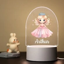 1 pièce Lumière d'illusion LED 3D de lampe de nuit décorative de cadeau d'anniversaire avec personnalisation de nom de princesses de bande dessinée, lumière chaude, cadeau de Noël