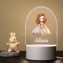 1 pièce Lumière d'illusion LED 3D de lampe de nuit décorative de cadeau d'anniversaire avec personnalisation de nom de princesses de bande dessinée, lumière chaude, cadeau de Noël