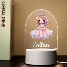 1 pièce Lumière d'illusion LED 3D de lampe de nuit décorative de cadeau d'anniversaire avec personnalisation de nom de princesses de bande dessinée, lumière chaude, cadeau de Noël