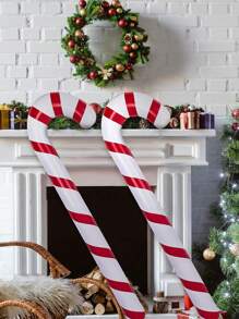 4 piezas Bastones de caramelo gigantes inflables de Navidad, decoración de novedad Xmas Candy Cane Stick para fiesta de Año Nuevo, Navidad - Rojo - Ver 6