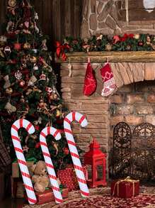 4 piezas Bastones de caramelo gigantes inflables de Navidad, decoración de novedad Xmas Candy Cane Stick para fiesta de Año Nuevo, Navidad - Rojo - Ver 7