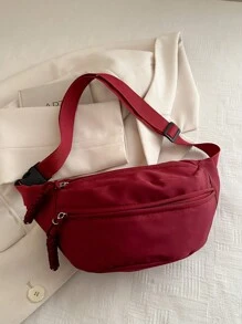 时尚尼龙斜挎包，纯色单肩包，女士休闲单肩包，适合户外运动，酒红色 - 酒紅色 - 查看 6