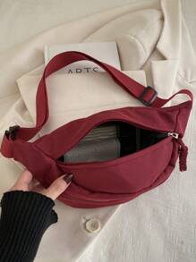 时尚尼龙斜挎包，纯色单肩包，女士休闲单肩包，适合户外运动，酒红色 - 酒紅色 - 查看 9