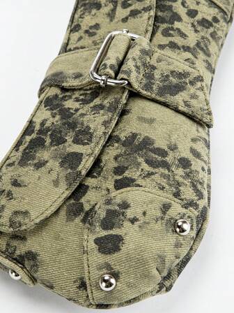 Vintage grön asymmetrisk axelväska med djurtryck för kvinnor, fashionabel Y2K Leopard Print Rivet Motorcykel Style Axelväska, Hobo Bag, Street Style, Lämplig för tonårsflickor, Leopard Print Bag, Animal Print Underarm Bag, Rivet Street Style Handväska, Y2K Underarm Väska, Lämplig För dejting, avslappnad, modefest, resor, skola, semesterpresent, väskor Dam Elegant