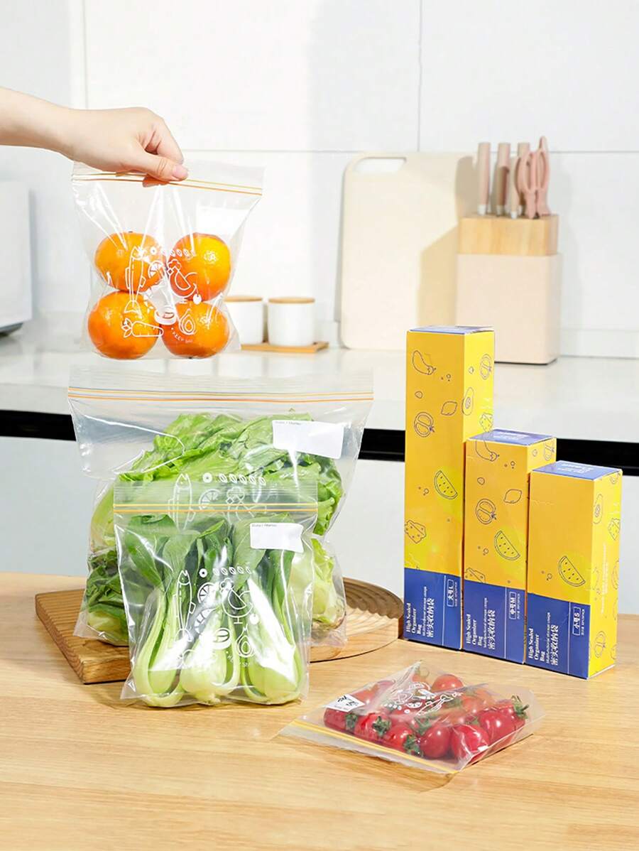 1 件可重复使用食品储存袋，厨房蔬菜水果谷物冰箱保鲜袋，多尺寸食品密封袋（袋子图案随机发货），适用于户外、露营