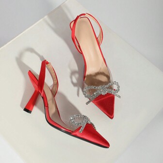 RUAN MENG MEI 女士尖头细高跟鞋，水晶蝴蝶结装饰封闭式鞋头，欧美时尚性感绑带纯色派对/节日鞋