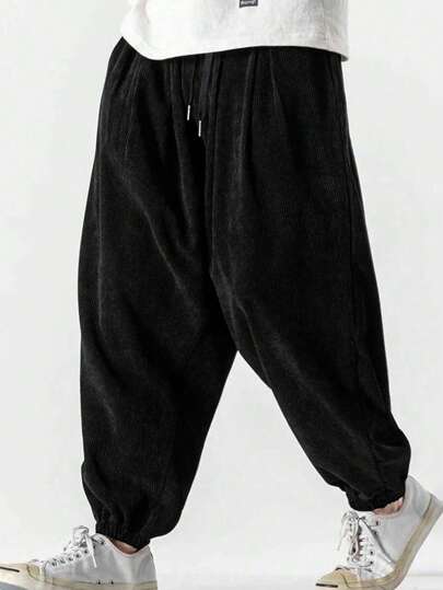 Men's Corduroy Drawstring Pants, Casual Loose Fit Trousers, & Versatile For Spring & Autumn