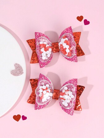 2 件装女童闪亮摇头蝴蝶结可爱红粉色闪光蝴蝶结鳄鱼夹情人节女孩礼物发夹可爱女孩辫子蝴蝶结发夹儿童发饰