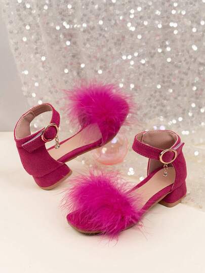 Pair PU Closed Toe Feather Decor Fashion High Heel Sandals For