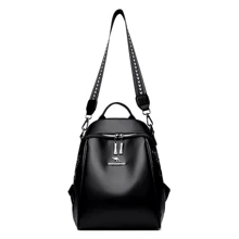 Women's Backpack Synthetic Leather 3 Adjustable Straps Waterproof Casual Elegant Modern School Versatile Pockets Anti-Theft - 酒紅色 - 查看 7