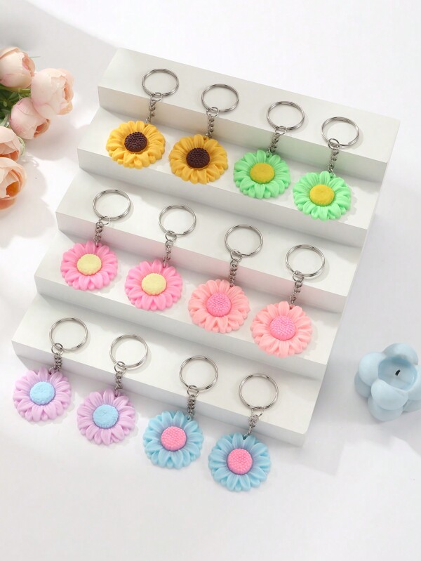 12 Stück Sonnenblumen Schlüsselanhänger Blumen Schlüsselanhänger für Geburtstag, Sommerfest, Hochzeit, Schulbelohnung, Sonnenblumen Party Geschenk, Brautjungfer Geschenk, boho-chic Cartoon, lässig, niedlich, elegant, Boho Party, PVC Plastik Blumen Auto Accessoires Taschenbaumler
