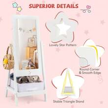 Lifezeal Kids Full Length Mirror 360° Rotatable Freestanding Dressing Mirror With Storage Bin White - White - View 9