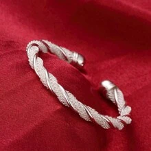 1 pieza Brazalete abierto de lujo de plata 925 con diseño de red retorcida para mujer