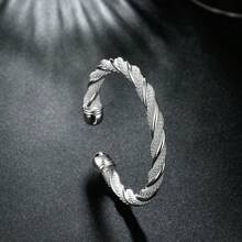 1 pieza Brazalete abierto de lujo de plata 925 con diseño de red retorcida para mujer