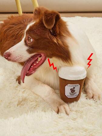 1个宠物毛绒咖啡杯发声玩具，适合狗狗，可用于宠物咀嚼、磨牙、缓解无聊