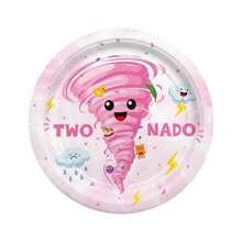 Juego de vajilla de 24 piezas/72 piezas con diseño de Tornado rosa, TWO NADO con nube, clima, oso de peluche, patito, relámpago, tormenta, apto para cumpleaños de 2 años, niñas, platos desechables de papel de 9 pulgadas y 7 pulgadas, vacaciones, fiesta, set de vajilla decorativa - Multicolor - Ver 9