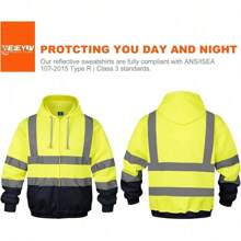 ANSI Class 3 High Visibility Reflective Hooded Sweatshirt - Men's Safety Pullover For Work, Construction & Outdoor Safety - Zip-yellow/Navy - View 2