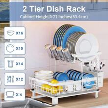 AXOSY Dish Drying Rack, 2-Tier Stainless Steel Dish Racks For Kitchen Counter, Large Capacity Dish Rack With Removable Utensil Holder, Dish Drying Rack With Drainboard For Kitchen Sink