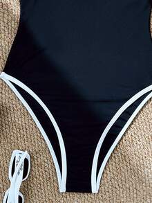 Swobodny, wakacyjny, spaghetti z ramiączkami, czarno-biały kontrast, przezroczysty, seksowny, damski, jednoczęściowy strój na lato