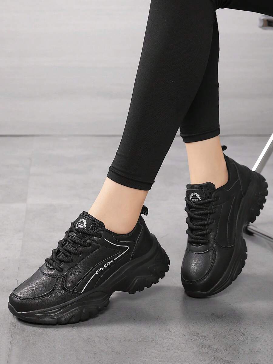 Women's Lace-Up Outdoor Casual Sneakers, Waterproof Non-Slip Running Shoes, Suitable For Spring, Autumn And All Seasons - 282黑色 - 查看 1
