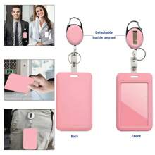Cartoon Letter Card Sleeve ID Card Bus And Subway Access Work Permit Card Sleeve Staff Employee Pass Keychain With Retractable Rope For Work Id Card Dual-Sided Work Badge Holder - Pink - View 7