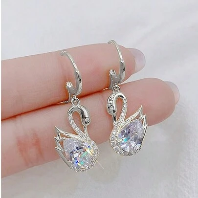 1 对优雅高品质奢华天鹅玻璃镶嵌吊坠耳环，日常派对时尚，限量圣诞节礼物