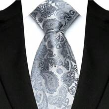 GOADAFOO Cravatta di lusso da uomo da 8 cm, colore grigio argento, con puntini, righe e tinta unita, cravatta damascata intessuta per uomo, sposo, affari, matrimonio e festa
