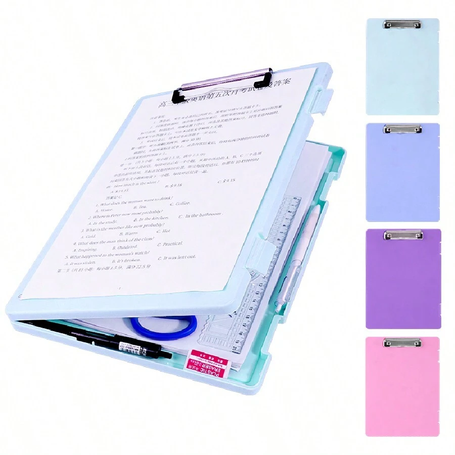 4 pezzi Cartella con scomparti, comprende una cartella con portapenne e una cartella per fogli A4, in plastica resistente, con apertura laterale e frontale, con molletta discreta, adatta per infermieri, insegnanti, avvocati