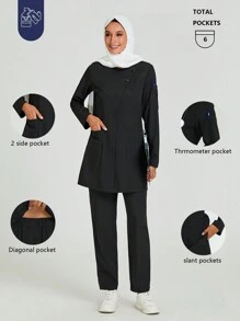 cimmuovere Long Sleeve Solid Color Lab Scrub Uniform Suits Nurse Scrub Uniform Sets For Doctors, Dentists, Clinics, Beauty Salons, Psychologists, With Pockets - Black - View 1