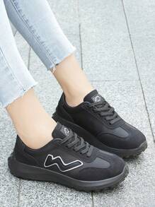 Breathable Mesh Casual Sports Shoes For Women, Low-Top Comfortable Khaki Color Sneakers, Non-Slip, Suitable For All Seasons - 286 Black and White - View 6
