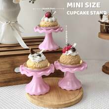 Juego de 3 piezas Soportes mini para cupcakes, exhibidor de pasteles pequeños para macarons, chocolates, postres, bodas, cumpleaños, baby shower, suministros para meriendas, fiesta rosa, blanco