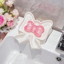 1 pezzo portasaponetta con fiocco, porta-sapone da bagno, non accumula acqua, senza bisogno di forare, vassoio per sapone creativo e carino