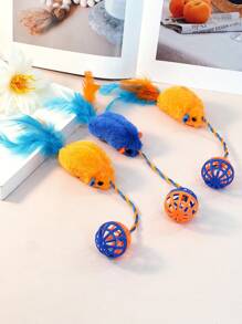 1pc Plush Squirrel With Bell Rope Chew Biting Self-Entertainment Interactive Cat Toy, For Pets Only - Multicolor - View 6