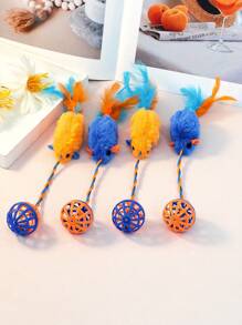 1pc Plush Squirrel With Bell Rope Chew Biting Self-Entertainment Interactive Cat Toy, For Pets Only - Multicolor - View 3