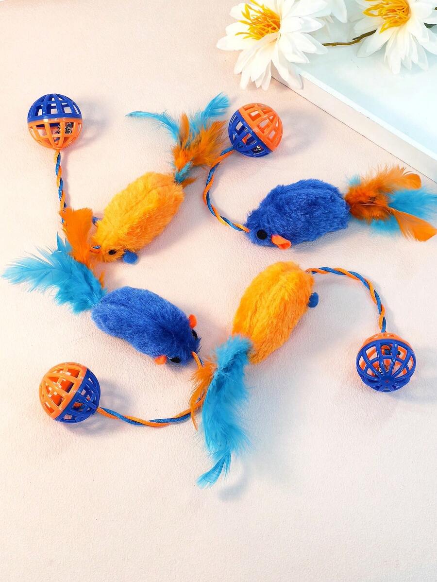 1pc Plush Squirrel With Bell Rope Chew Biting Self-Entertainment Interactive Cat Toy, For Pets Only - Multicolor - View 1