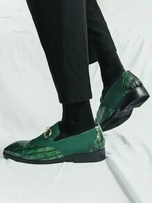 Vintage Men's Slip-On Loafers, Elegant Gentleman Oxfords With Buckle Decor, Faux Suede Patchwork, Non-Slip Durable Sole, Casual/Business/Formal Wear, Suitable For College, Graduation, Office, Party, Wedding, Spring/Summer/Autumn, Recommend Sizing Down