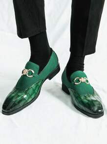 Vintage Men's Slip-On Loafers, Elegant Gentleman Oxfords With Buckle Decor, Faux Suede Patchwork, Non-Slip Durable Sole, Casual/Business/Formal Wear, Suitable For College, Graduation, Office, Party, Wedding, Spring/Summer/Autumn, Recommend Sizing Down