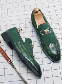 Vintage Men's Slip-On Loafers, Elegant Gentleman Oxfords With Buckle Decor, Faux Suede Patchwork, Non-Slip Durable Sole, Casual/Business/Formal Wear, Suitable For College, Graduation, Office, Party, Wedding, Spring/Summer/Autumn, Recommend Sizing Down